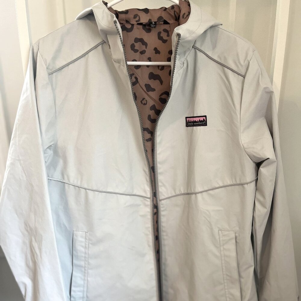 Simply Southern Collection Rain Jacket | Light Grey | Leopard Lining | Small
